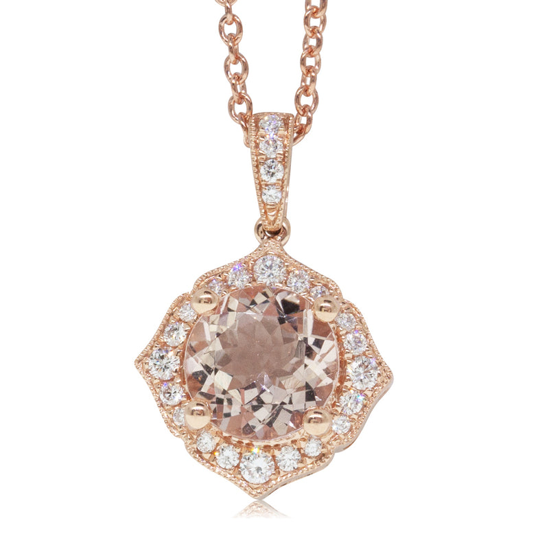 18ct Rose Gold Morganite & Diamond Necklace-Necklace-Walker & Hall