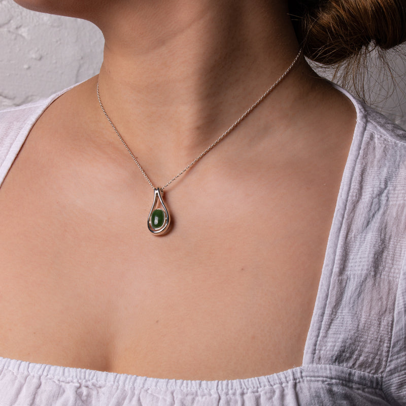 Sterling Silver NZ Greenstone & Paua Pendant-Necklace-Walker & Hall