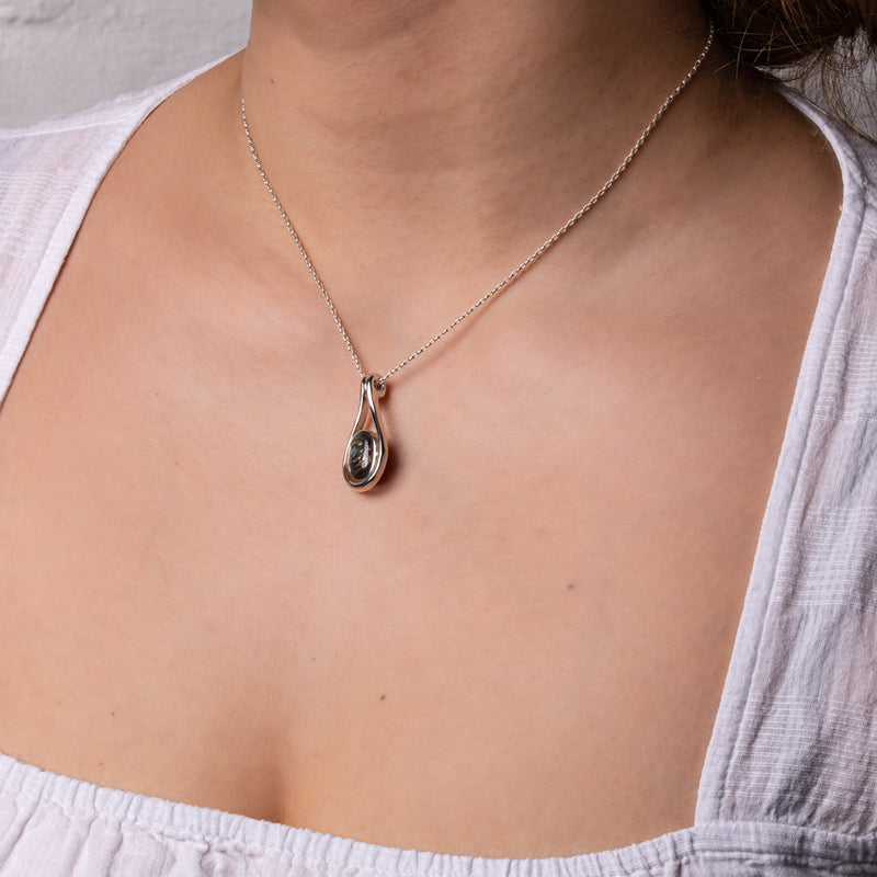 Sterling Silver NZ Greenstone & Paua Pendant-Necklace-Walker & Hall