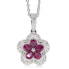 18ct White Gold Ruby & Diamond Flower Pendant-Necklace-Walker & Hall