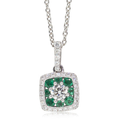 18ct White Gold Diamond & Emerald Necklace-Necklace-Walker & Hall