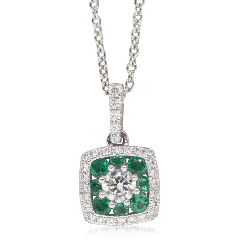 18ct White Gold Diamond & Emerald Necklace-Necklace-Walker & Hall