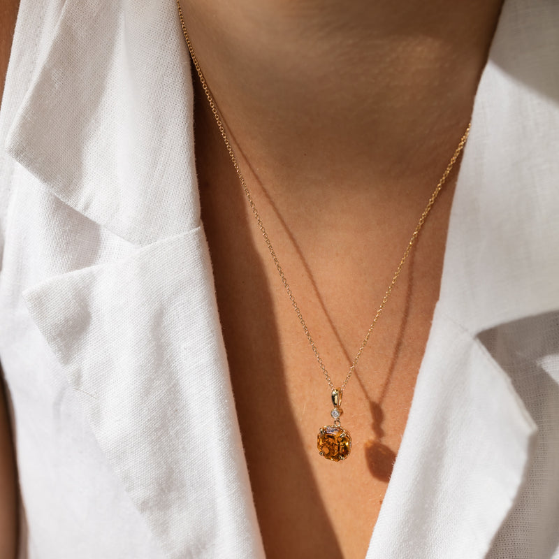 18ct Yellow Gold Citrine & Diamond Octavia Pendant-Necklace-Walker & Hall