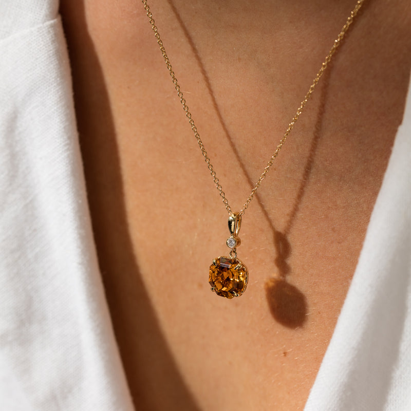 18ct Yellow Gold Citrine & Diamond Octavia Pendant-Necklace-Walker & Hall