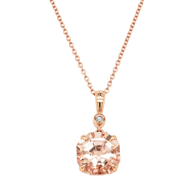 18ct Rose Gold Morganite & Diamond Octavia Pendant-Necklace-Walker & Hall