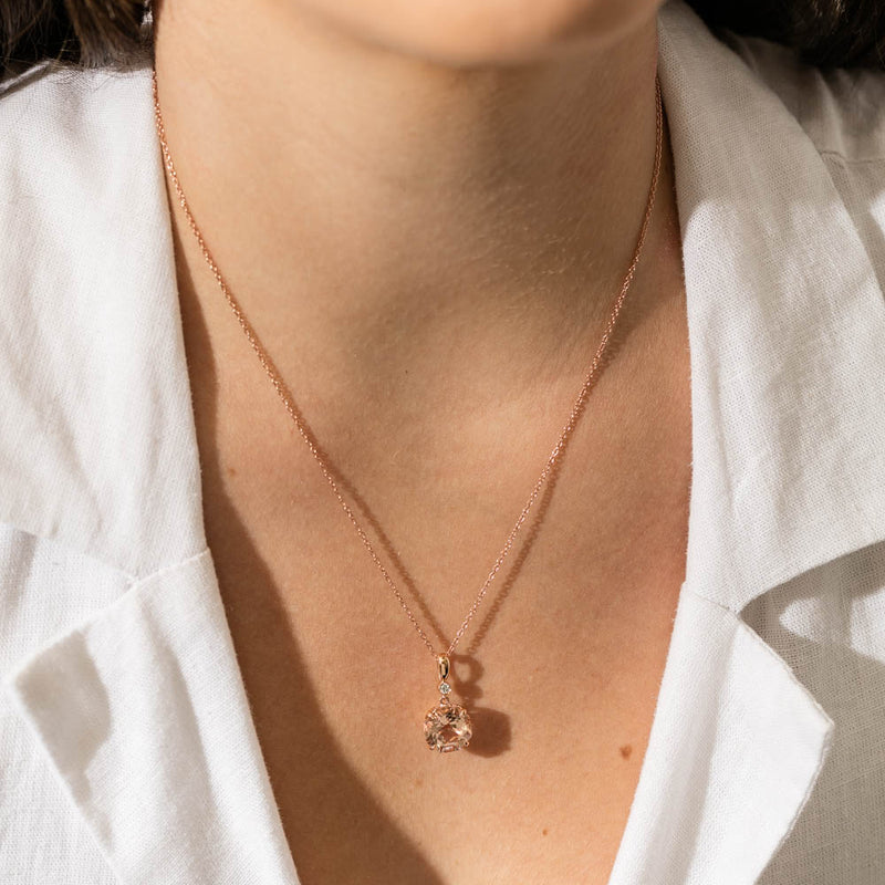 18ct Rose Gold Morganite & Diamond Octavia Pendant-Necklace-Walker & Hall