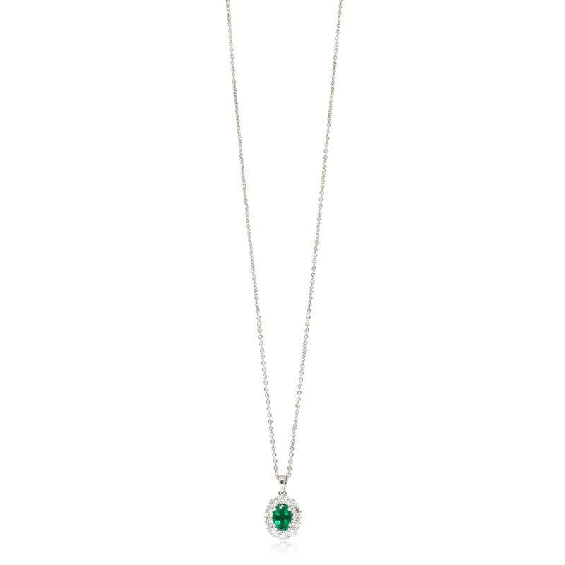 18ct White Gold .87ct Emerald & Diamond Necklace-Necklace-Walker & Hall