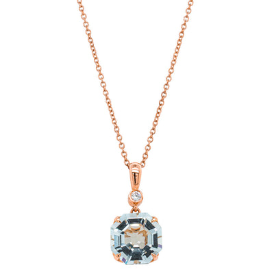 18ct Rose Gold Aquamarine & Diamond Octavia Pendant-Necklace-Walker & Hall