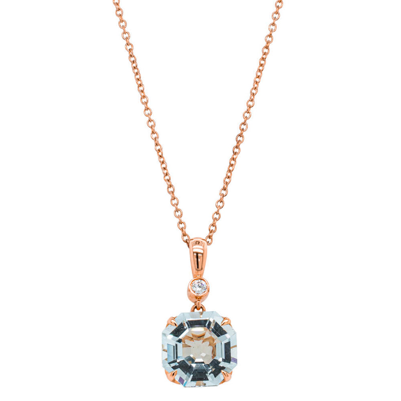 18ct Rose Gold Aquamarine & Diamond Octavia Pendant-Necklace-Walker & Hall