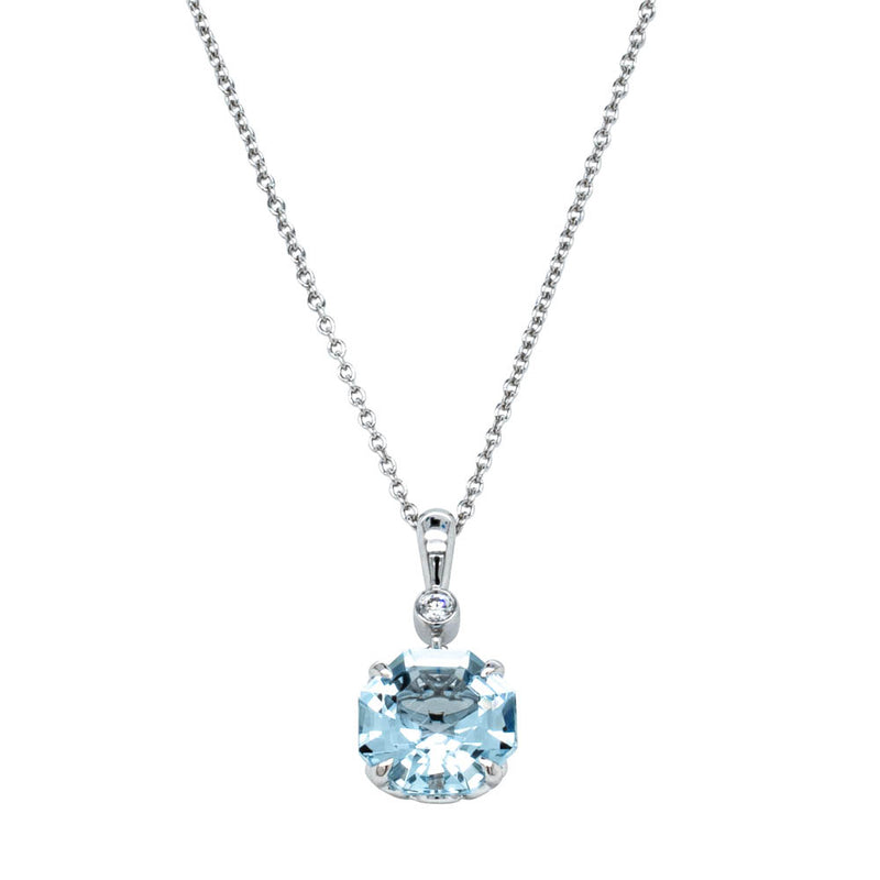 18ct White Gold Aquamarine & Diamond Octavia Pendant-Necklace-Walker & Hall