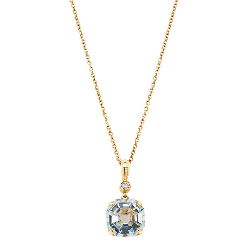 18ct Yellow Gold Aquamarine & Diamond Octavia Pendant-Necklace-Walker & Hall