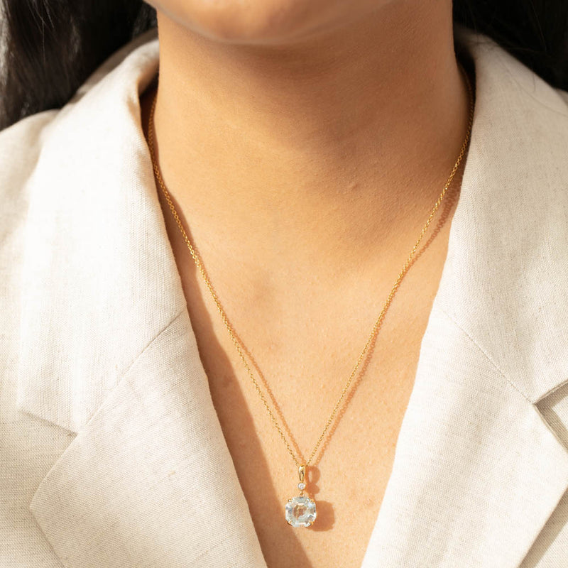18ct Yellow Gold Aquamarine & Diamond Octavia Pendant-Necklace-Walker & Hall
