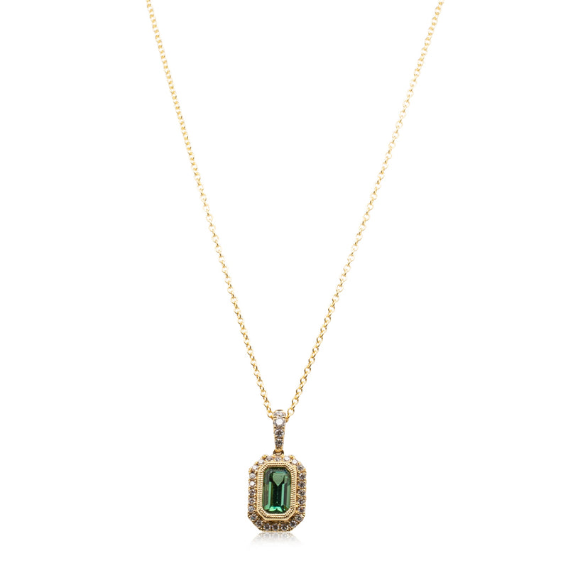 18ct Yellow Gold Tourmaline & Diamond Pendant-Necklace-Walker & Hall