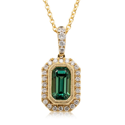 18ct Yellow Gold Tourmaline & Diamond Pendant-Necklace-Walker & Hall