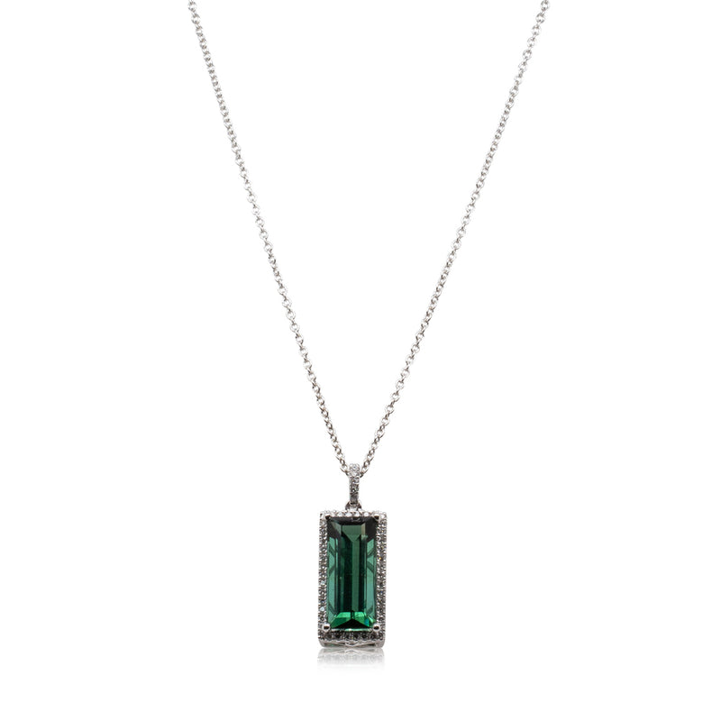 18ct White Gold Tourmaline & Diamond Pendant-Necklace-Walker & Hall
