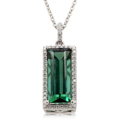 18ct White Gold Tourmaline & Diamond Pendant-Necklace-Walker & Hall