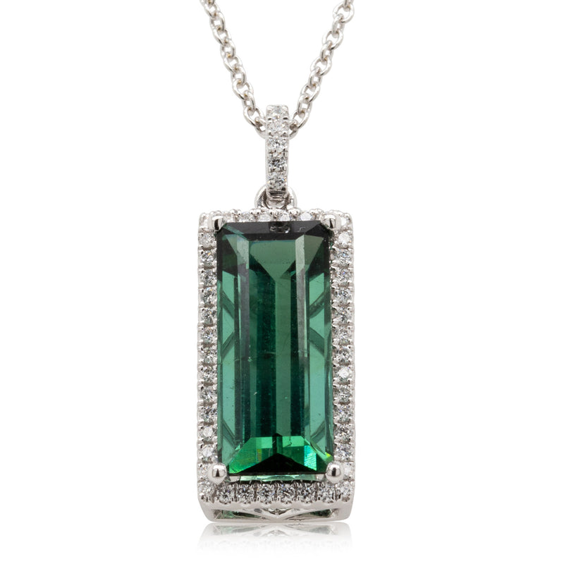 18ct White Gold Tourmaline & Diamond Pendant-Necklace-Walker & Hall
