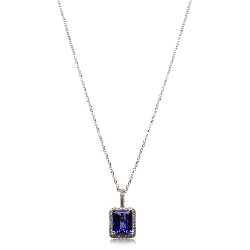 18ct White Gold Tanzanite & Diamond Pendant-Necklace-Walker & Hall