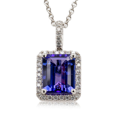 18ct White Gold Tanzanite & Diamond Pendant-Necklace-Walker & Hall