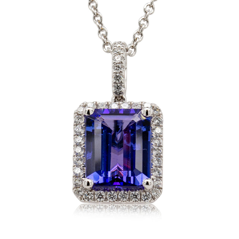 18ct White Gold Tanzanite & Diamond Pendant-Necklace-Walker & Hall