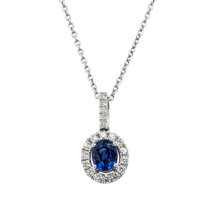 18ct White Gold Sapphire & Diamond Pendant-Necklace-Walker & Hall