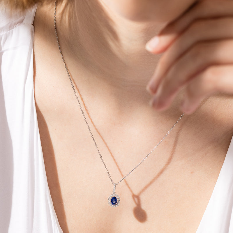 18ct White Gold Sapphire & Diamond Pendant-Necklace-Walker & Hall