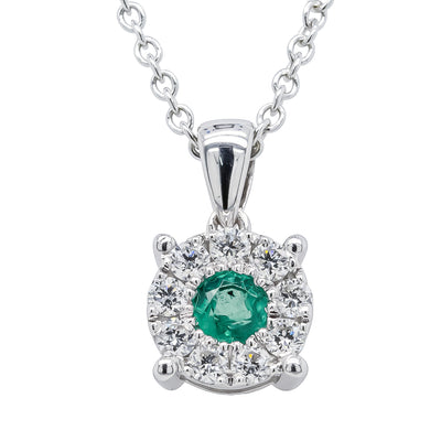 9ct White Gold Emerald & Diamond Galaxy Pendant-Necklace-Walker & Hall