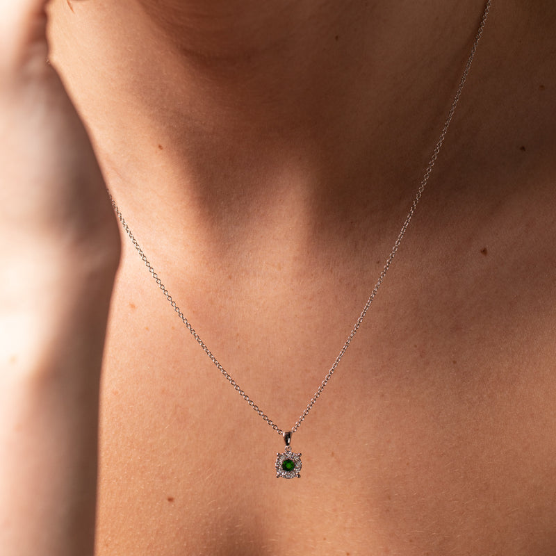 9ct White Gold Emerald & Diamond Galaxy Pendant-Necklace-Walker & Hall