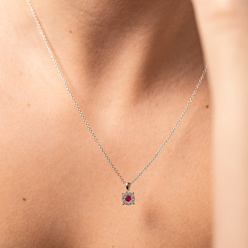 9ct White Gold Ruby & Diamond Galaxy Pendant-Necklace-Walker & Hall