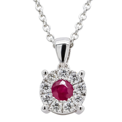 9ct White Gold Ruby & Diamond Galaxy Pendant-Necklace-Walker & Hall