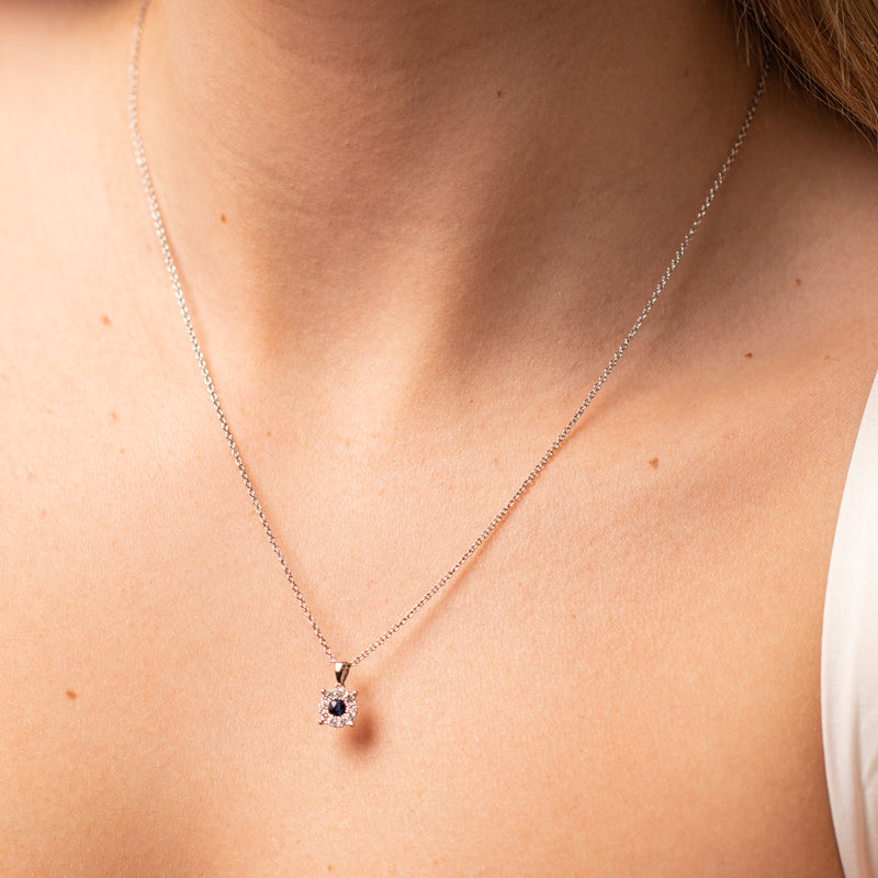 9ct White Gold Sapphire & Diamond Galaxy Pendant-Necklace-Walker & Hall