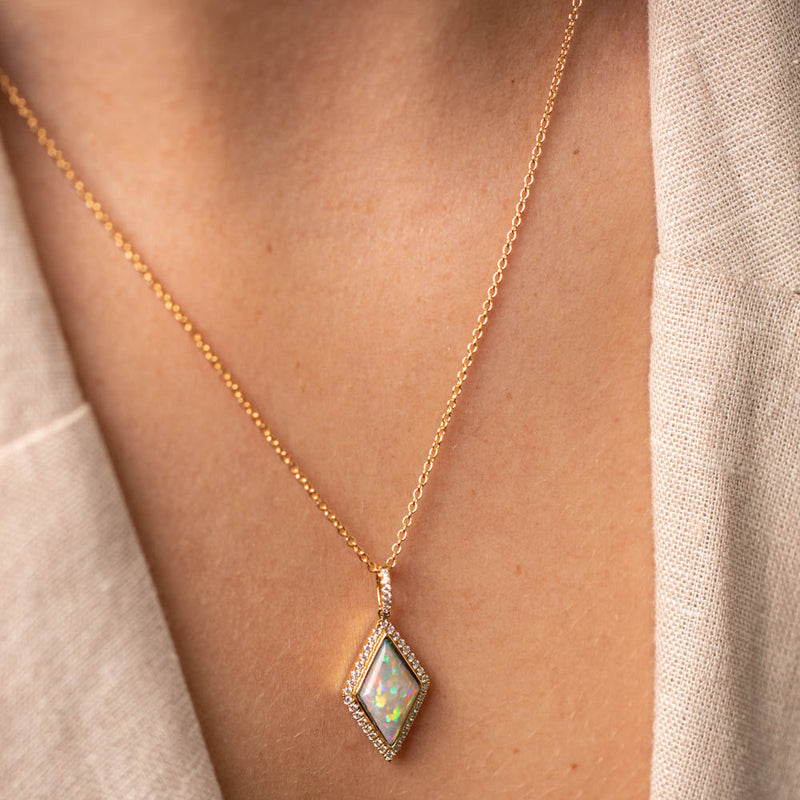 18ct Yellow gold Opal & Diamond Pendant-Necklace-Walker & Hall