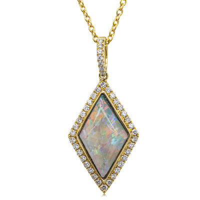 18ct Yellow gold Opal & Diamond Pendant-Necklace-Walker & Hall