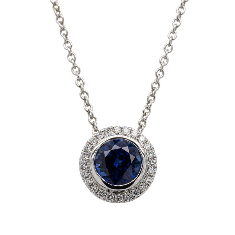 18ct White Gold Sapphire & Diamond Isla Pendant-Necklace-Walker & Hall