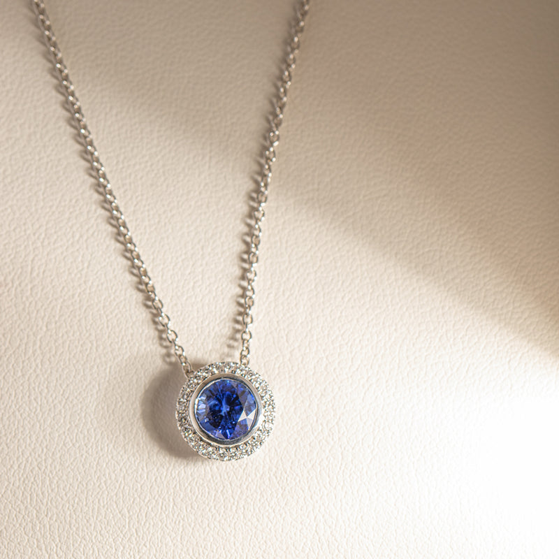 18ct White Gold Sapphire & Diamond Isla Pendant-Necklace-Walker & Hall