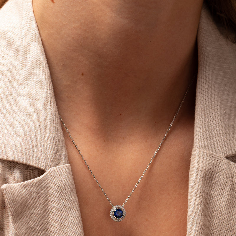 18ct White Gold Sapphire & Diamond Isla Pendant-Necklace-Walker & Hall