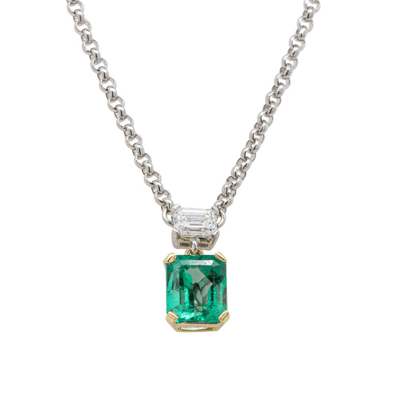18ct White Gold Emerald & Diamond Pendant-Necklace-Walker & Hall