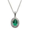 18ct White Gold Emerald & Diamond Pendant-Necklace-Walker & Hall