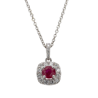 18ct White Gold .57ct Ruby & Diamond Pendant-Necklace-Walker & Hall