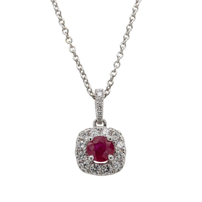 18ct White Gold .57ct Ruby & Diamond Pendant-Necklace-Walker & Hall
