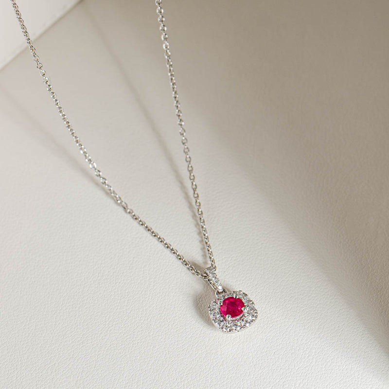 18ct White Gold .57ct Ruby & Diamond Pendant-Necklace-Walker & Hall