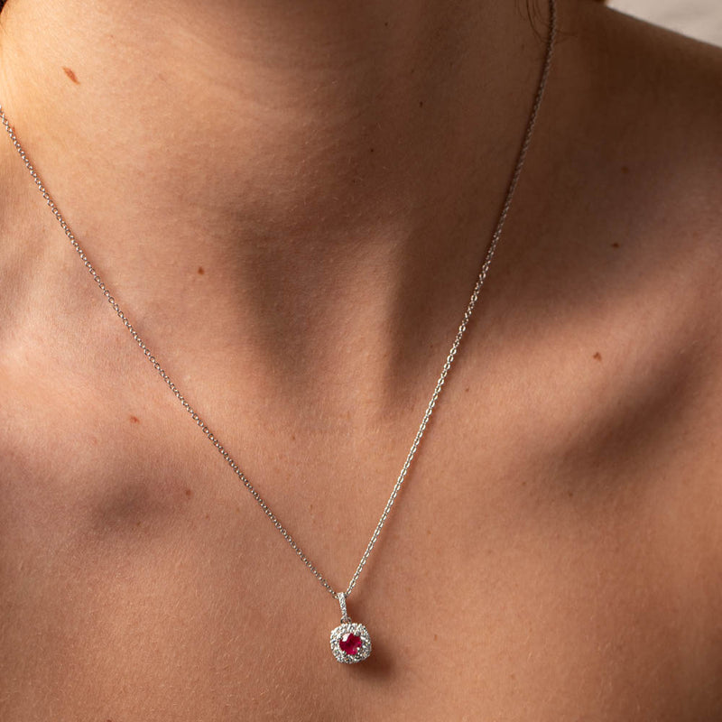 18ct White Gold .57ct Ruby & Diamond Pendant-Necklace-Walker & Hall