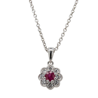 18ct White Gold Ruby & Diamond Pendant-Necklace-Walker & Hall