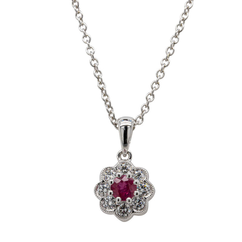 18ct White Gold Ruby & Diamond Pendant-Necklace-Walker & Hall
