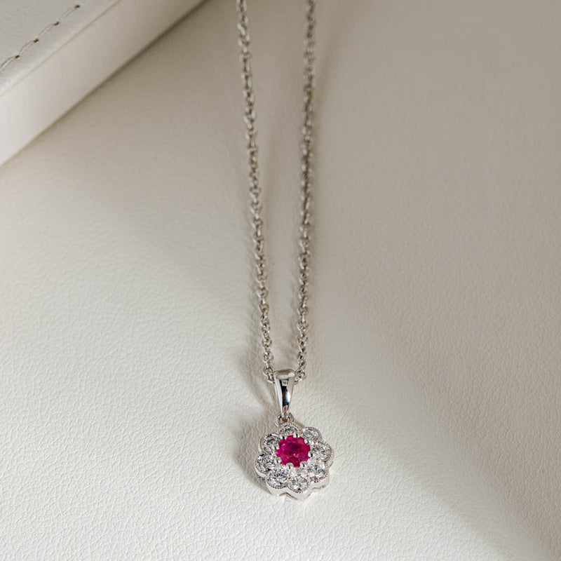 18ct White Gold Ruby & Diamond Pendant-Necklace-Walker & Hall