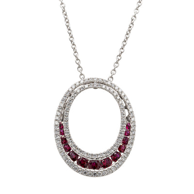 18ct White Gold Ruby & Diamond Pendant-Necklace-Walker & Hall