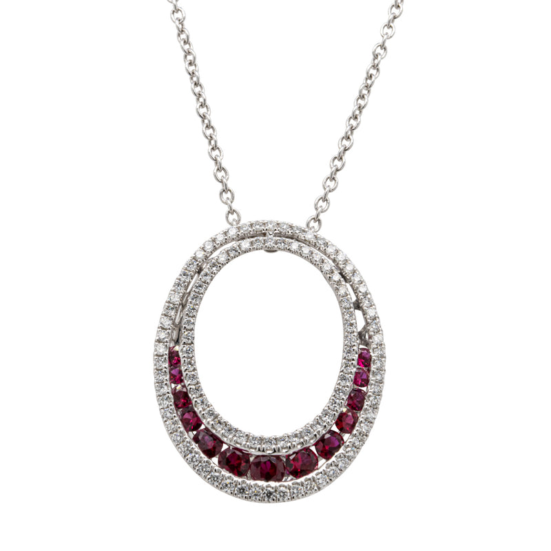 18ct White Gold Ruby & Diamond Pendant-Necklace-Walker & Hall
