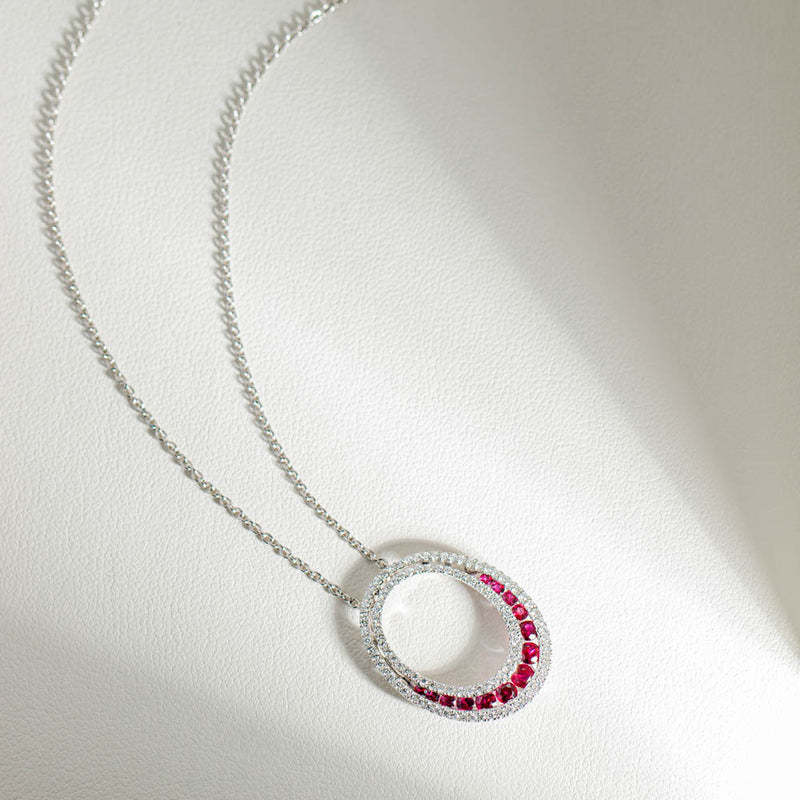 18ct White Gold Ruby & Diamond Pendant-Necklace-Walker & Hall
