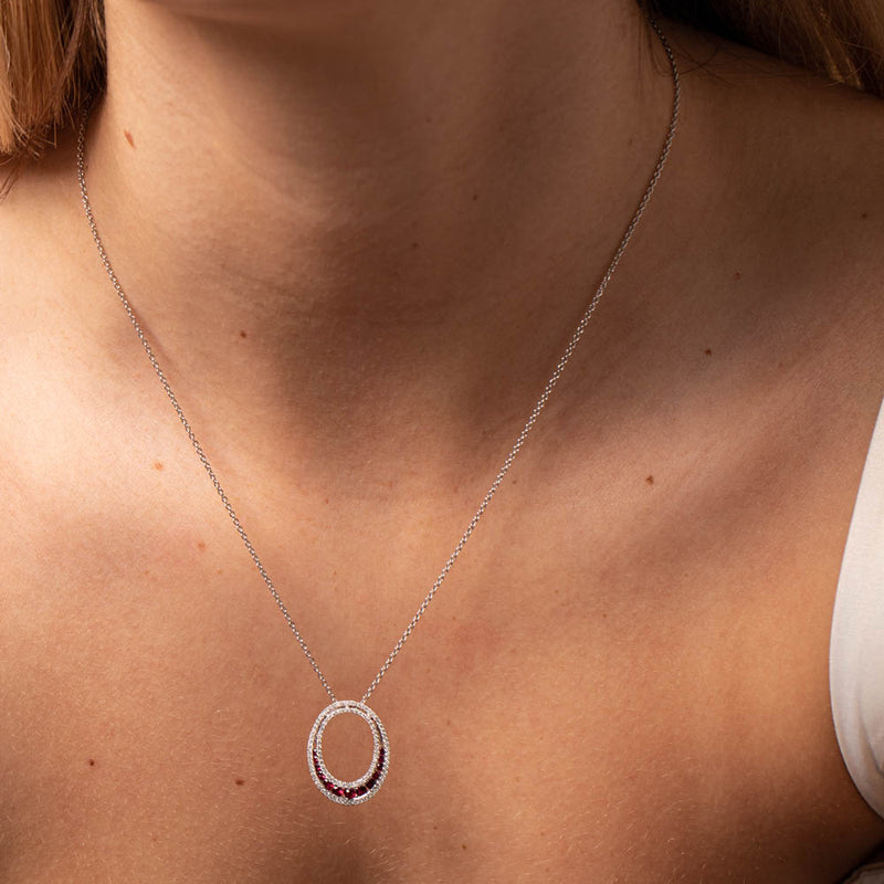 18ct White Gold Ruby & Diamond Pendant-Necklace-Walker & Hall