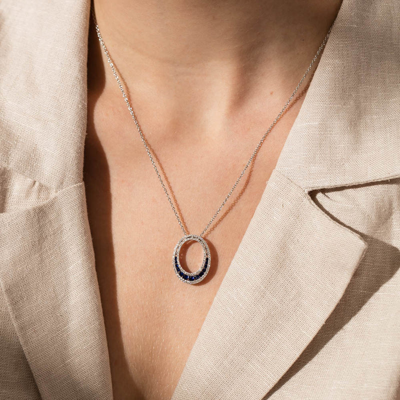 18ct White Gold Sapphire & Diamond Pendant-Necklace-Walker & Hall